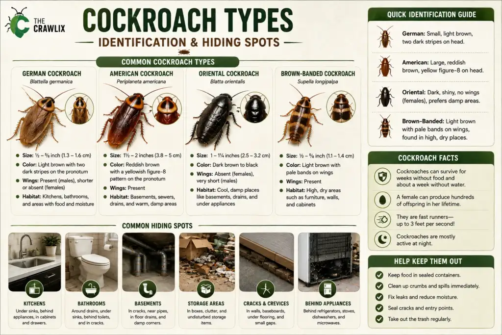 12 Common Cockroach Types Identification Where They Hide