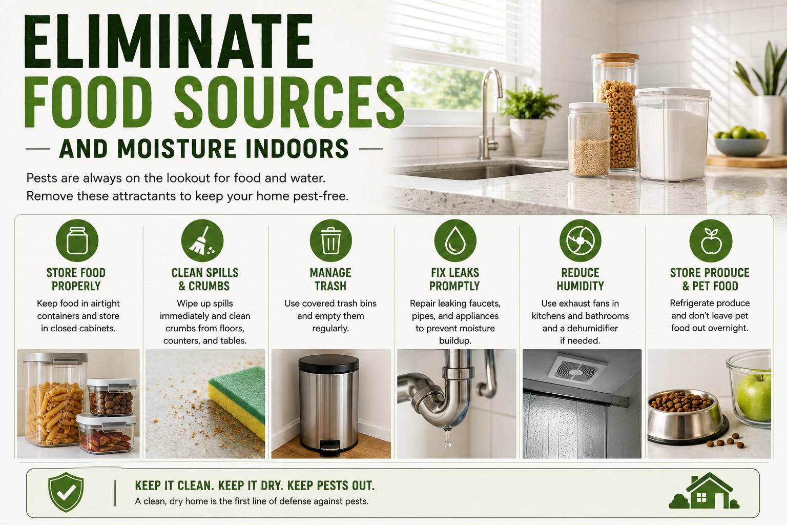Eliminate Food Sources and Moisture Indoors