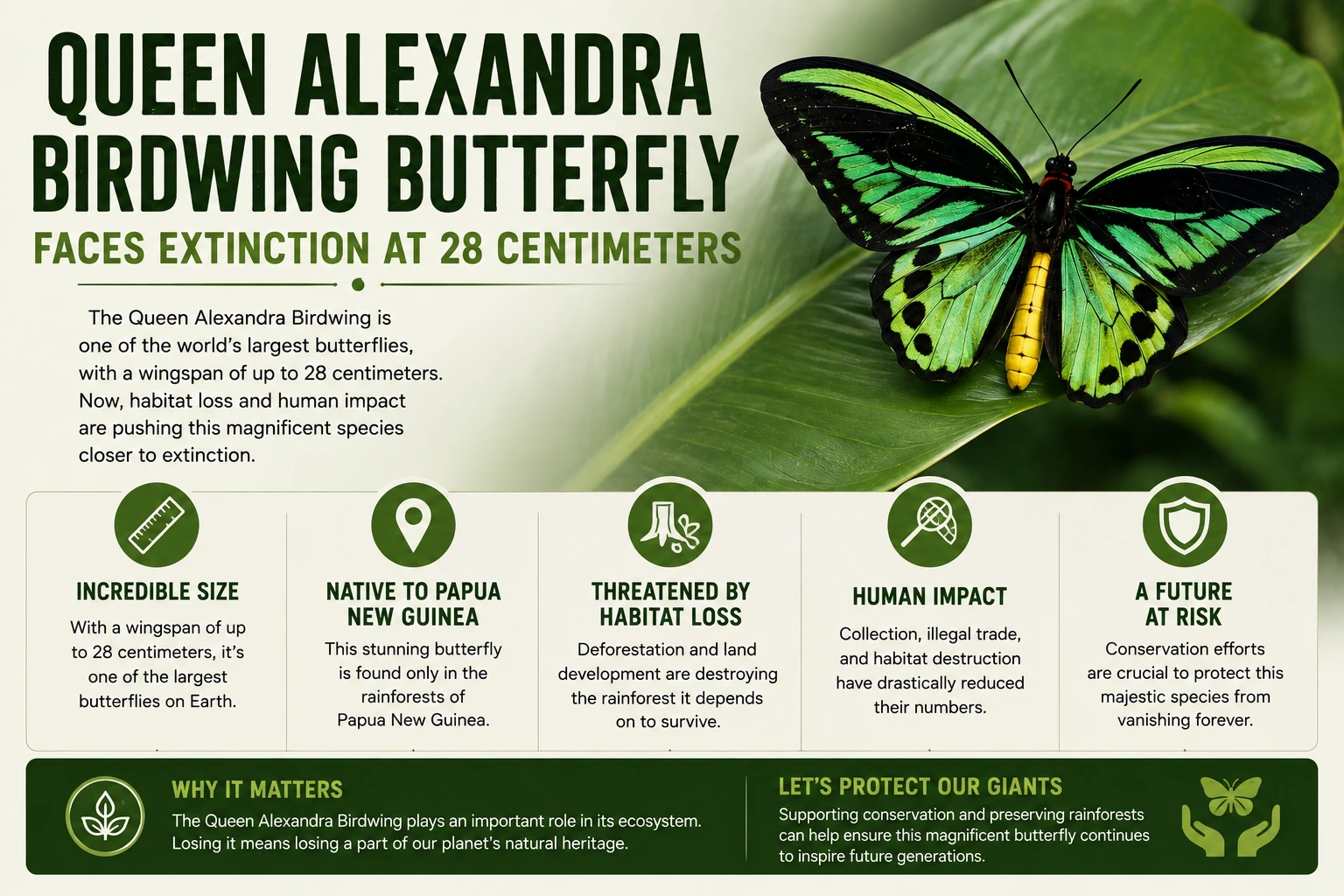 Queen Alexandra Birdwing Butterfly Faces Extinction at 28 Centimeters